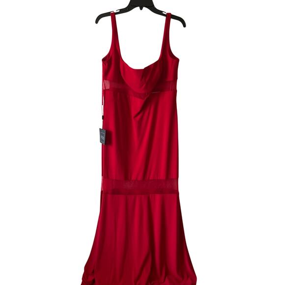 Mac Duggal Sheer Mesh Panel Sheer Detail Column Gown size 2 red D1 - Picture 2 of 6